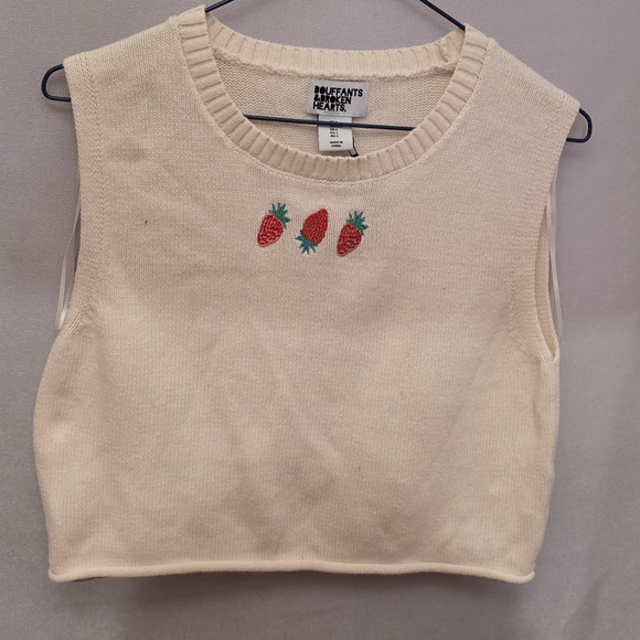 Bouffants And Broken Hearts Tops - Cream Strawberry Embroidered Knit Tank from Rouffants & Broken Hearts